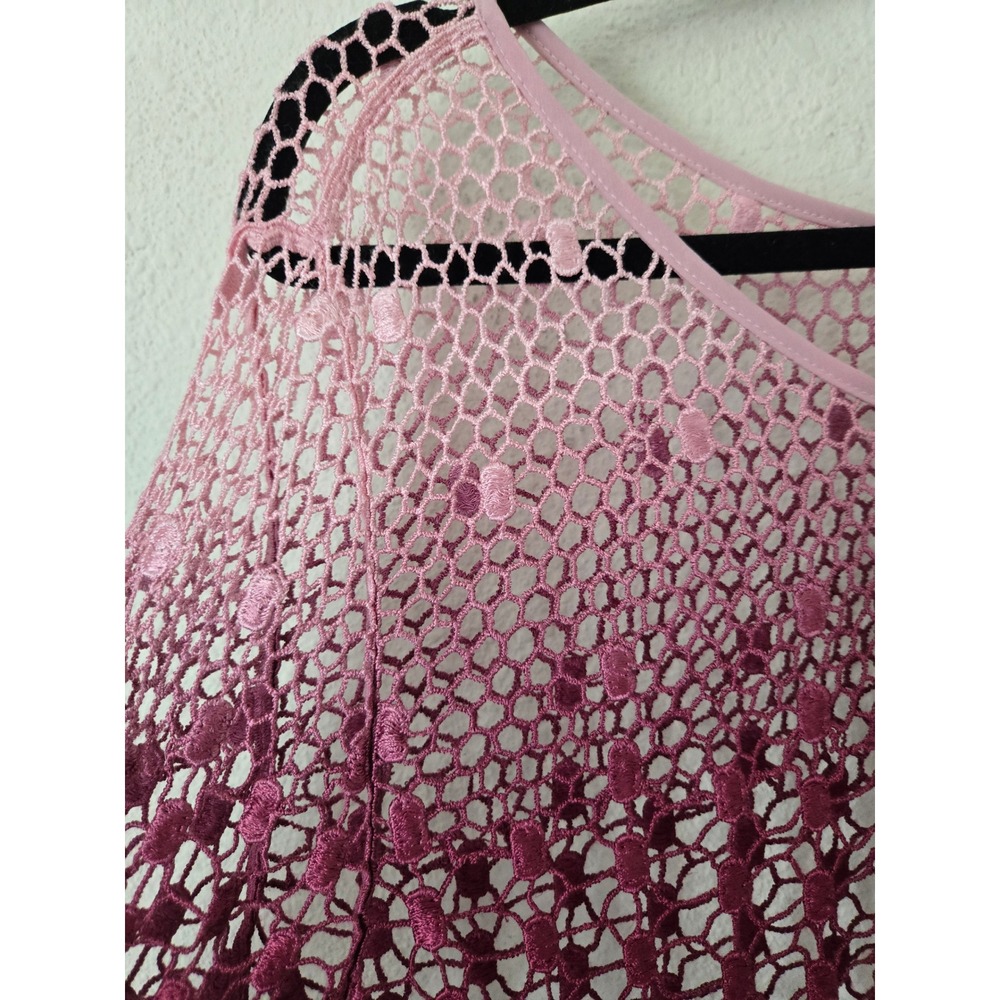 Free People Pink Ombre Mesh Fringe Top Medium Boho Festival Fairy Sheer Romantic - Picture 3 of 12